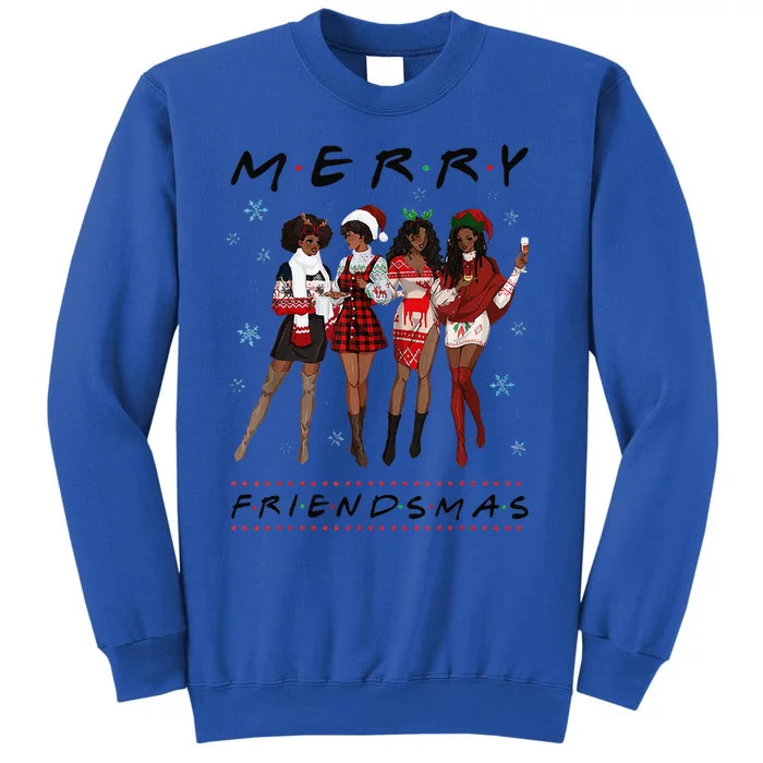 Funny Merry Friendsmas Black Girl Friends Christmas Matching Group Tall Sweatshirt