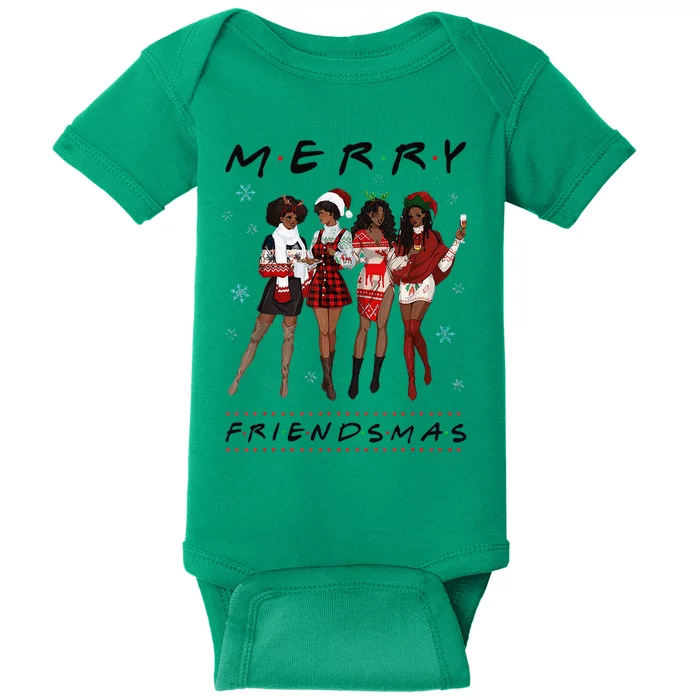 Funny Merry Friendsmas Black Girl Friends Christmas Matching Group Baby Bodysuit