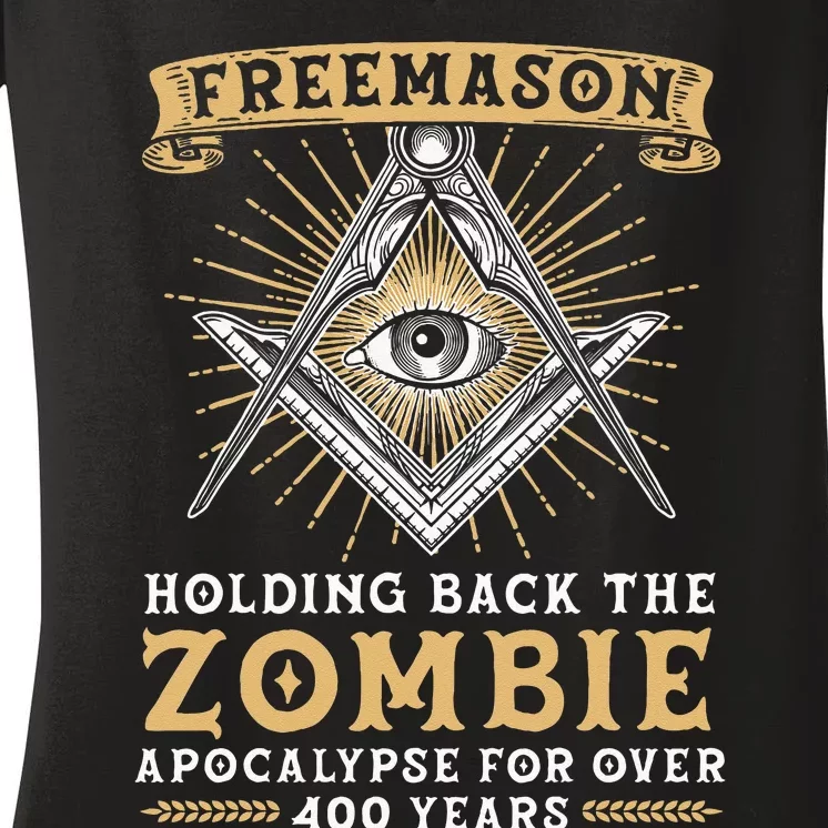 Freemason Masonic Fraternal Freemasonry Square Compass Women's V-Neck T-Shirt