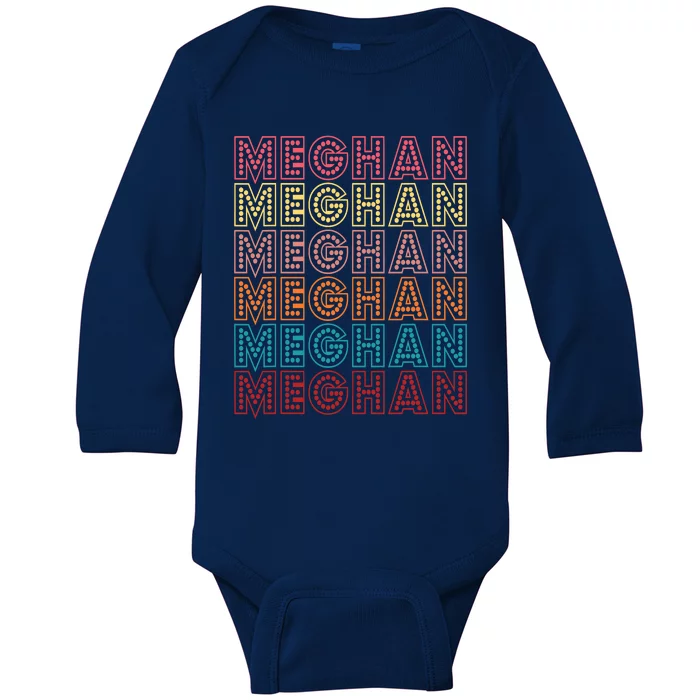 Funny Meghan First Name Meghan Retro Baby Long Sleeve Bodysuit