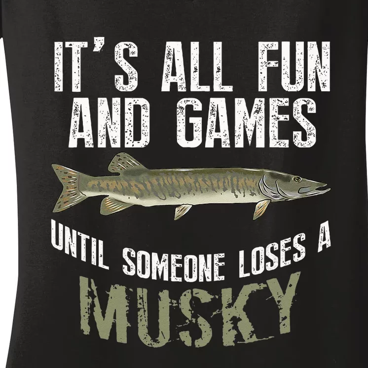 Funny Musky Fishing Muskellunge Freshwater Fish Angler Gift Women's V-Neck T-Shirt