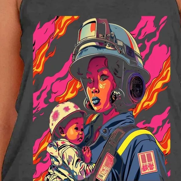 Firefighter Mom Firewoman Mother Mother's Day Women's Knotted Racerback Tank