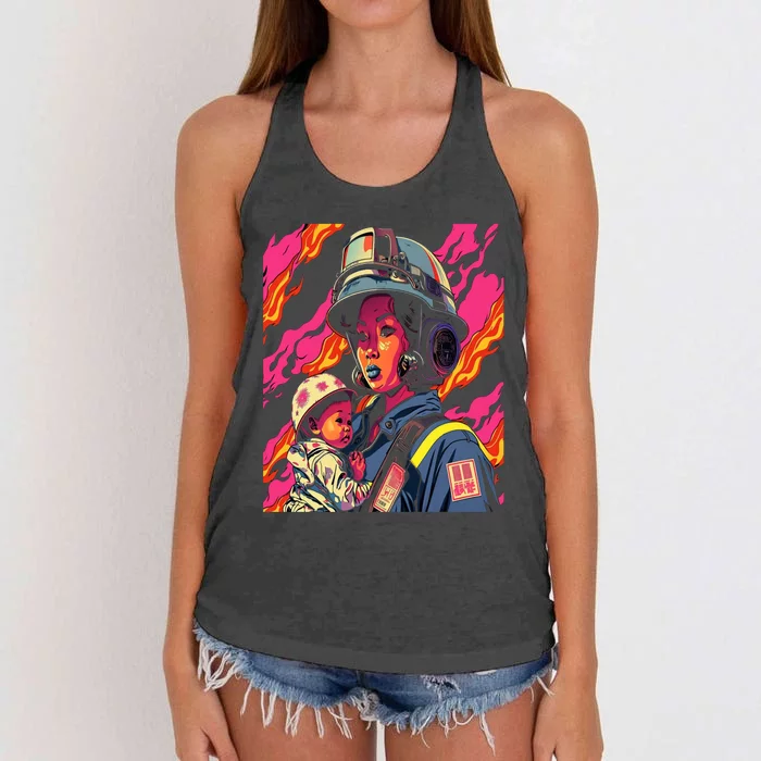 Firefighter Mom Firewoman Mother Mother's Day Women's Knotted Racerback Tank