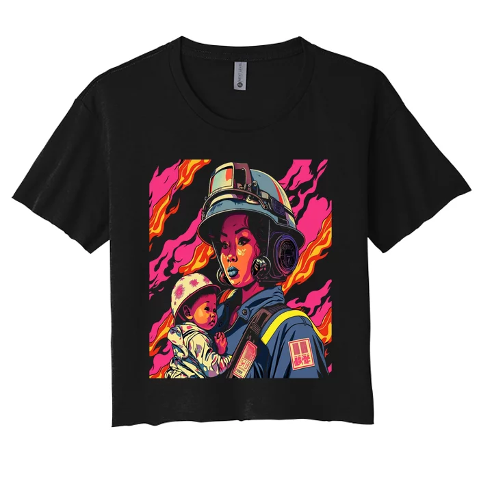 Firefighter Mom Firewoman Mother Mother's Day Women's Crop Top Tee