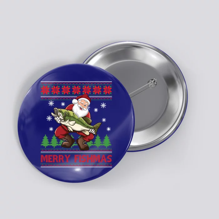 Fun Merry Fishmas Santa Fishing Ugly Christmas Sweater Style Gift Button