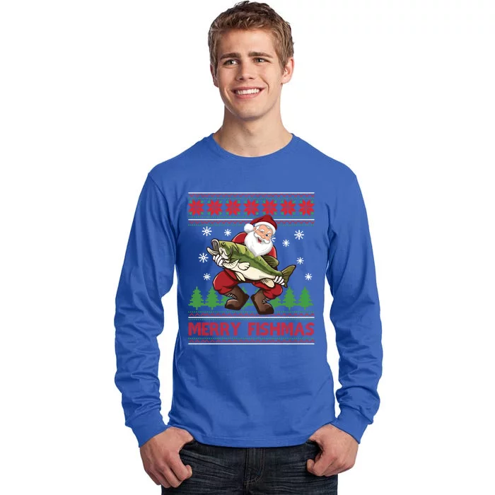 Fun Merry Fishmas Santa Fishing Ugly Christmas Sweater Style Gift Tall Long Sleeve T-Shirt