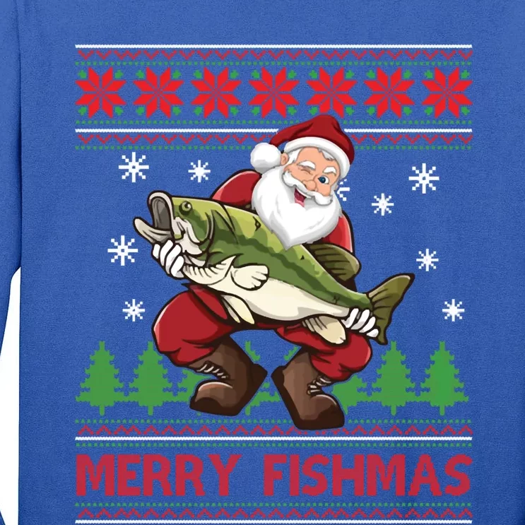 Fun Merry Fishmas Santa Fishing Ugly Christmas Sweater Style Gift Tall Long Sleeve T-Shirt