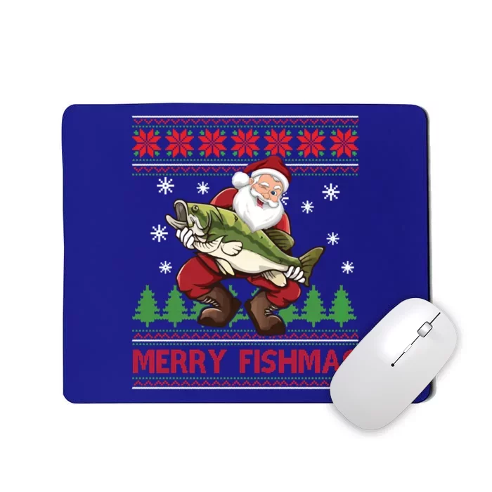 Fun Merry Fishmas Santa Fishing Ugly Christmas Sweater Style Gift Mousepad