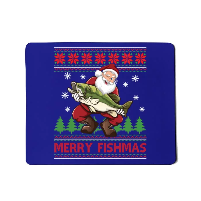 Fun Merry Fishmas Santa Fishing Ugly Christmas Sweater Style Gift Mousepad