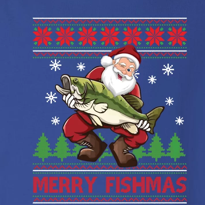 Fun Merry Fishmas Santa Fishing Ugly Christmas Sweater Style Gift Toddler Long Sleeve Shirt