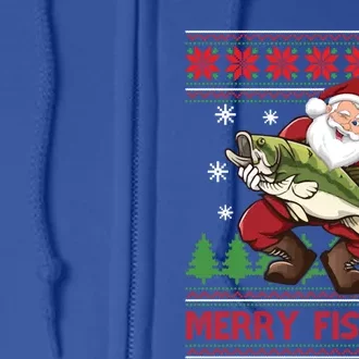 Fun Merry Fishmas Santa Fishing Ugly Christmas Sweater Style Gift Full Zip Hoodie