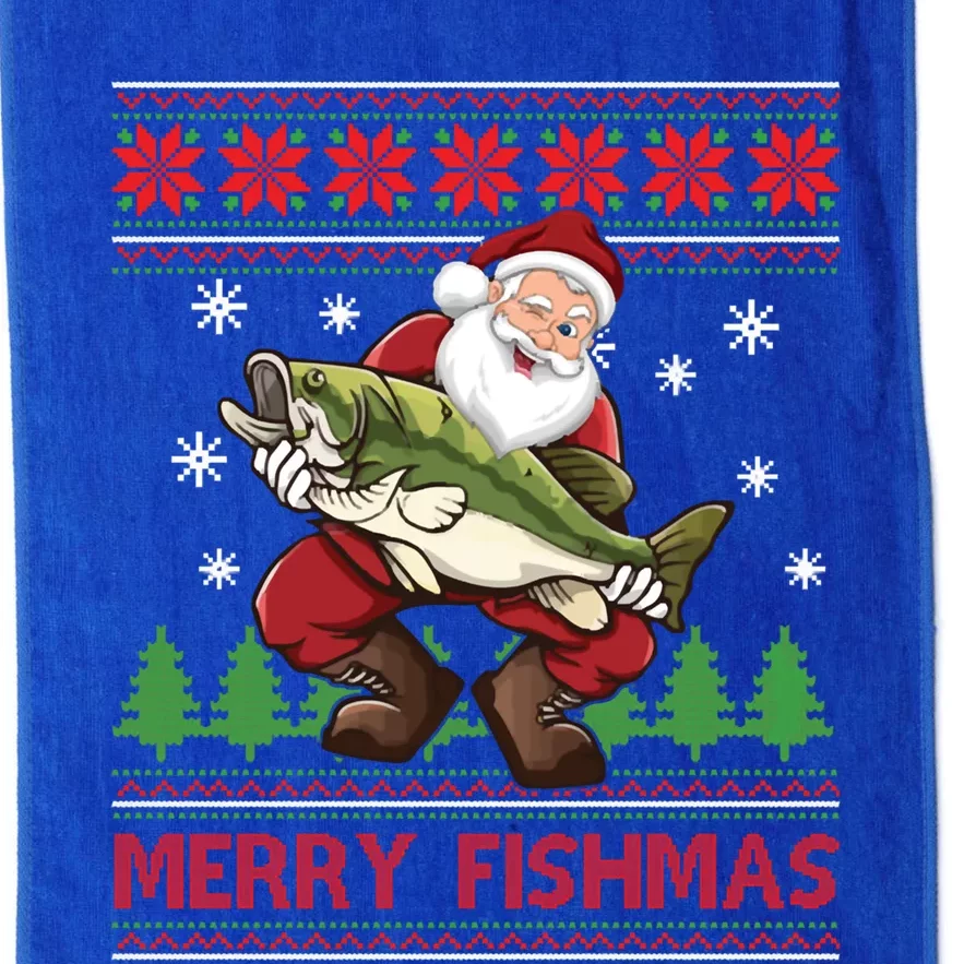 Fun Merry Fishmas Santa Fishing Ugly Christmas Sweater Style Gift Platinum Collection Golf Towel