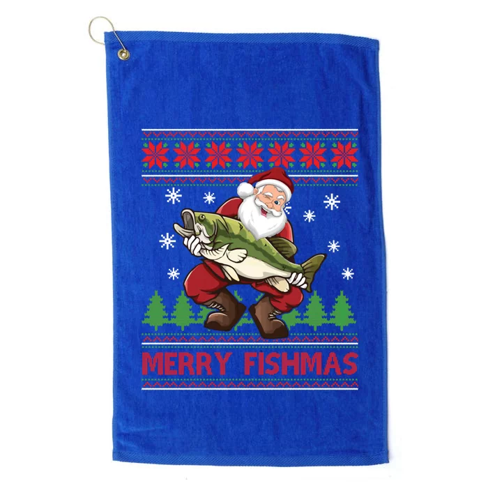 Fun Merry Fishmas Santa Fishing Ugly Christmas Sweater Style Gift Platinum Collection Golf Towel