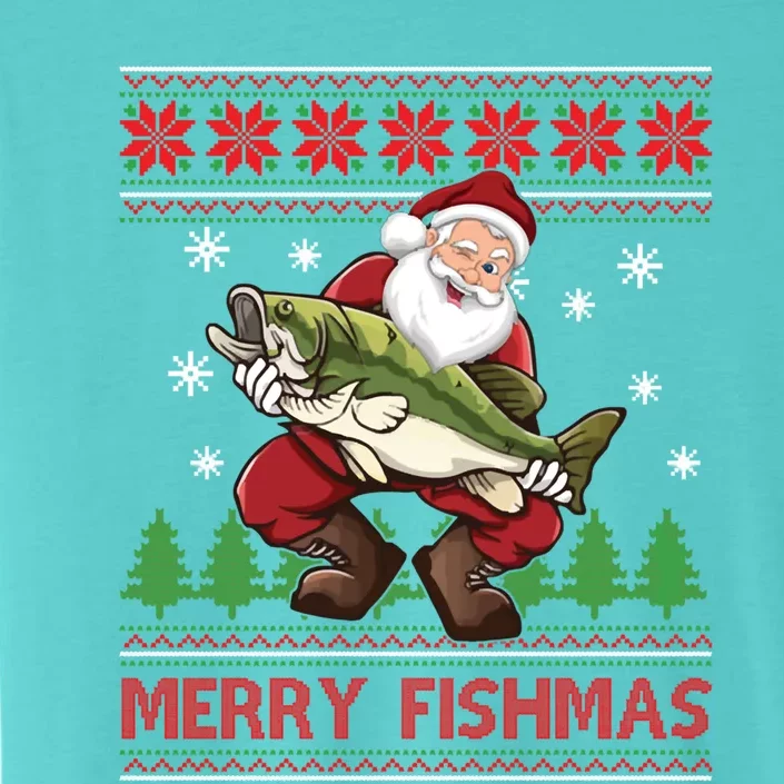 Fun Merry Fishmas Santa Fishing Ugly Christmas Sweater Style Gift ChromaSoft Performance T-Shirt