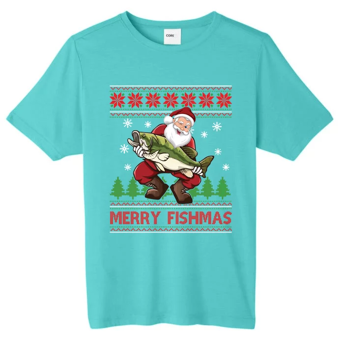 Fun Merry Fishmas Santa Fishing Ugly Christmas Sweater Style Gift ChromaSoft Performance T-Shirt