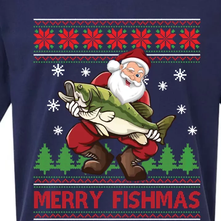 Fun Merry Fishmas Santa Fishing Ugly Christmas Sweater Style Gift Sueded Cloud Jersey T-Shirt