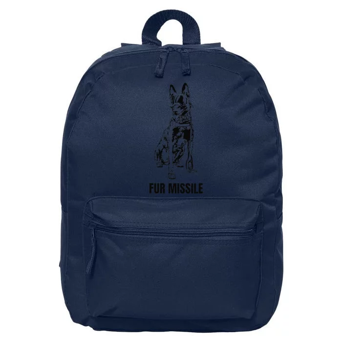 Fur Missile Funny Black Belgian Malinois Dog 16 in Basic Backpack