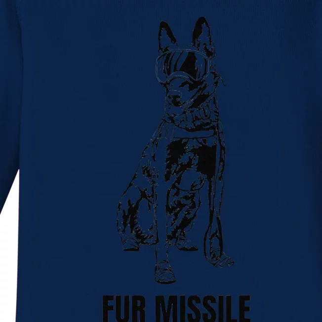 Fur Missile Funny Black Belgian Malinois Dog Baby Long Sleeve Bodysuit