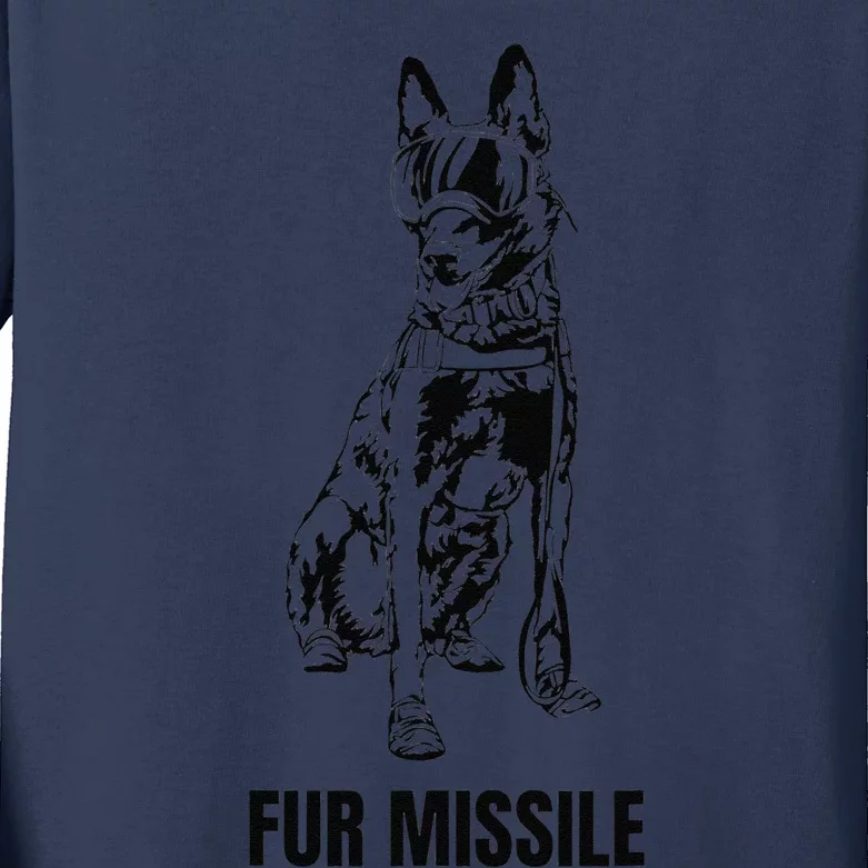 Fur Missile Funny Black Belgian Malinois Dog Kids Long Sleeve Shirt