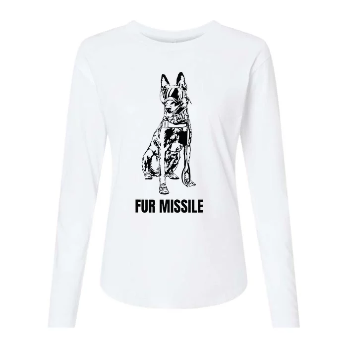 Fur Missile Funny Black Belgian Malinois Dog Womens Cotton Relaxed Long Sleeve T-Shirt