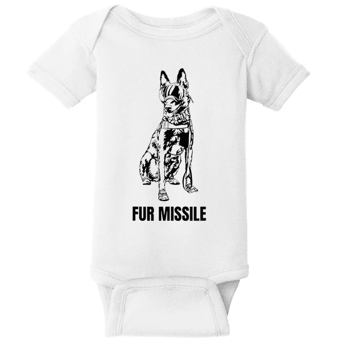 Fur Missile Funny Black Belgian Malinois Dog Baby Bodysuit