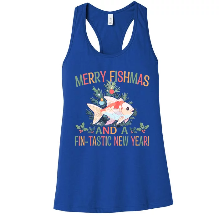 Fishing Merry Fishmas And A Fintastic New Year Gift Women's Racerback Tank