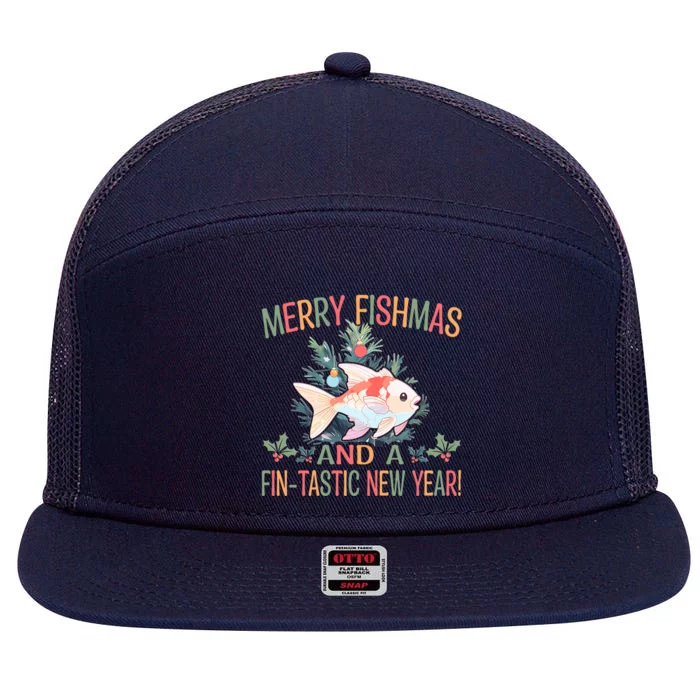 Fishing Merry Fishmas And A Fintastic New Year Gift 7 Panel Mesh Trucker Snapback Hat