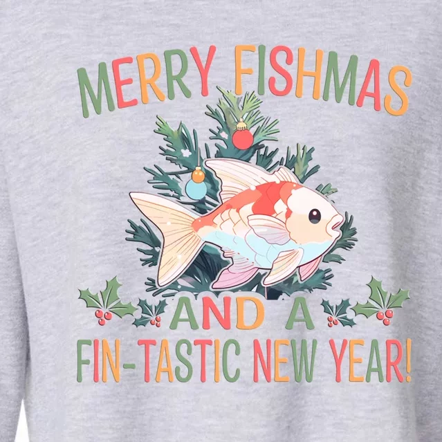 Fishing Merry Fishmas And A Fintastic New Year Gift Cropped Pullover Crew