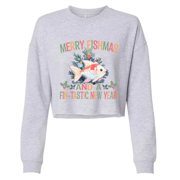 Fishing Merry Fishmas And A Fintastic New Year Gift Cropped Pullover Crew