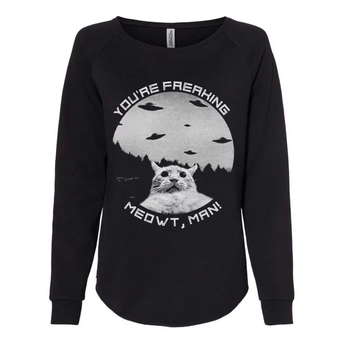 Freaking Meowt Funny UFO Cat Womens California Wash Sweatshirt