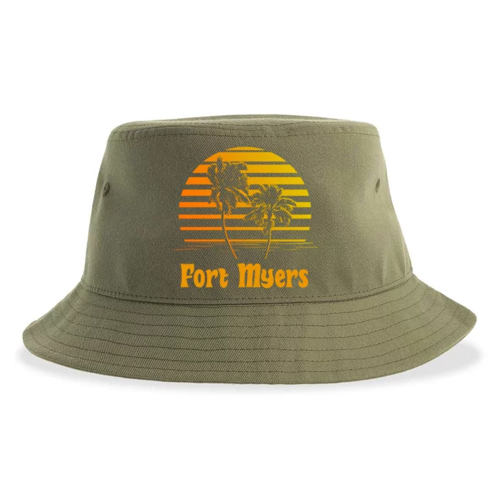 Fort Myers Florida Sunset Palm Trees Beach Vacation Cool Gift Sustainable Bucket Hat