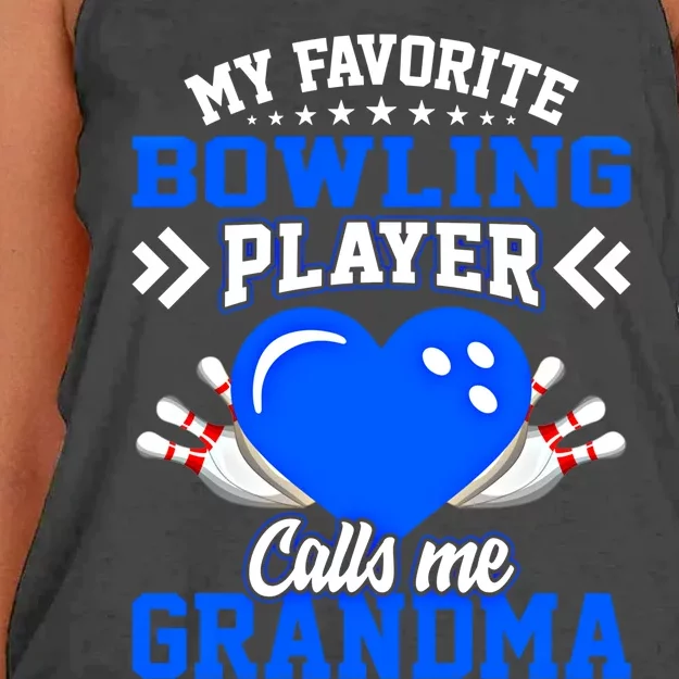 Fun My Favorite Bowling Player Calls Me Grandma Gift Women's Knotted Racerback Tank