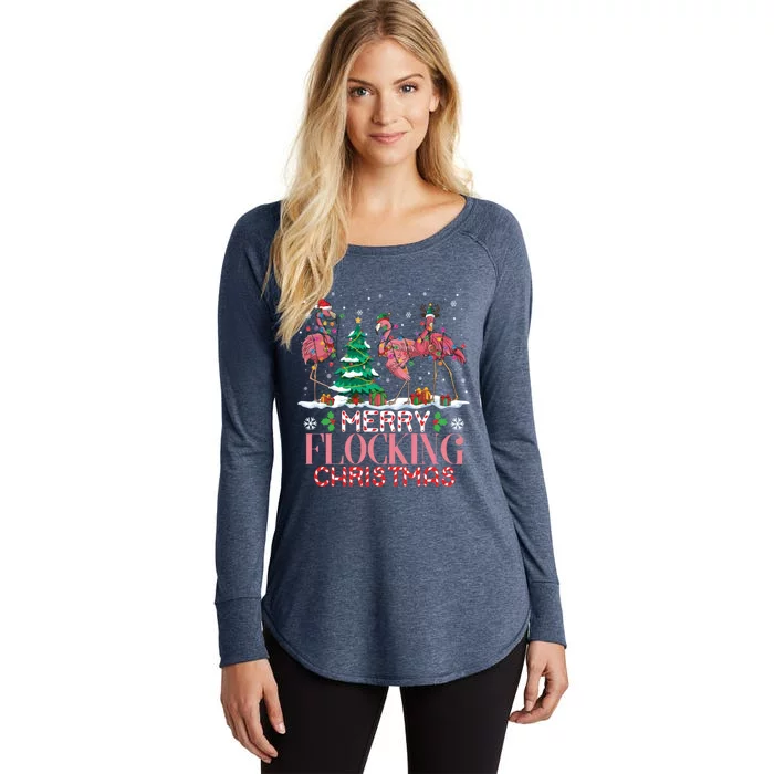 Flamingo Merry Flocking Christmas Funny Xmas Gift Women's Perfect Tri Tunic Long Sleeve Shirt