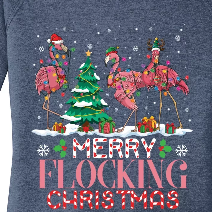 Flamingo Merry Flocking Christmas Funny Xmas Gift Women's Perfect Tri Tunic Long Sleeve Shirt