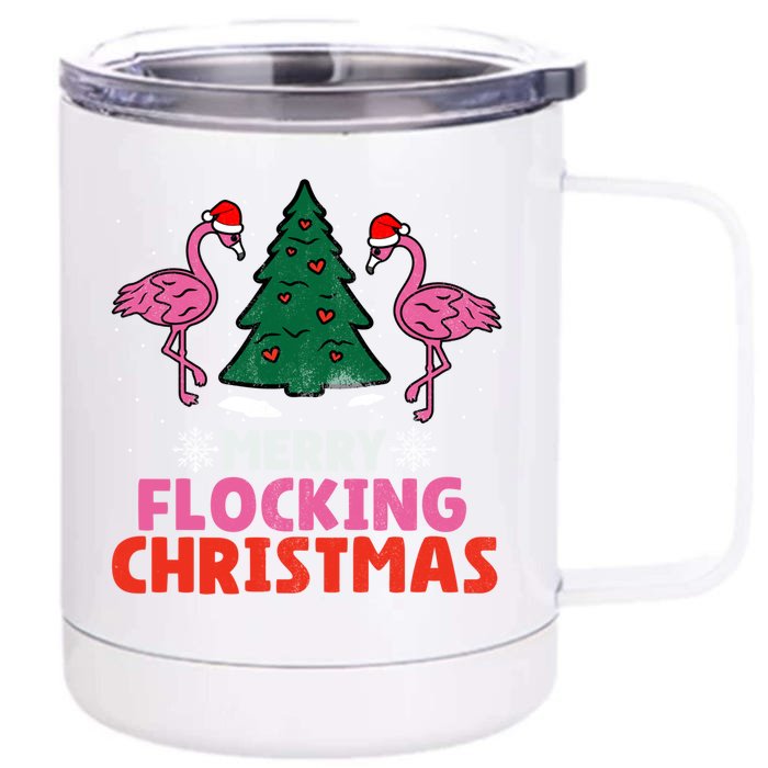 Flamingo Merry Flocking Christmas Funny Xmas Gift Front & Back 12oz Stainless Steel Tumbler Cup