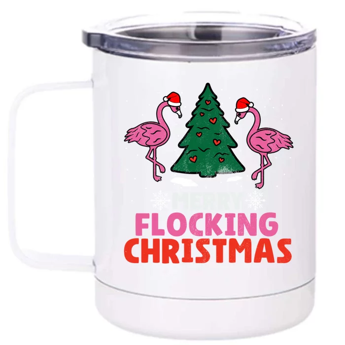 Flamingo Merry Flocking Christmas Funny Xmas Gift Front & Back 12oz Stainless Steel Tumbler Cup