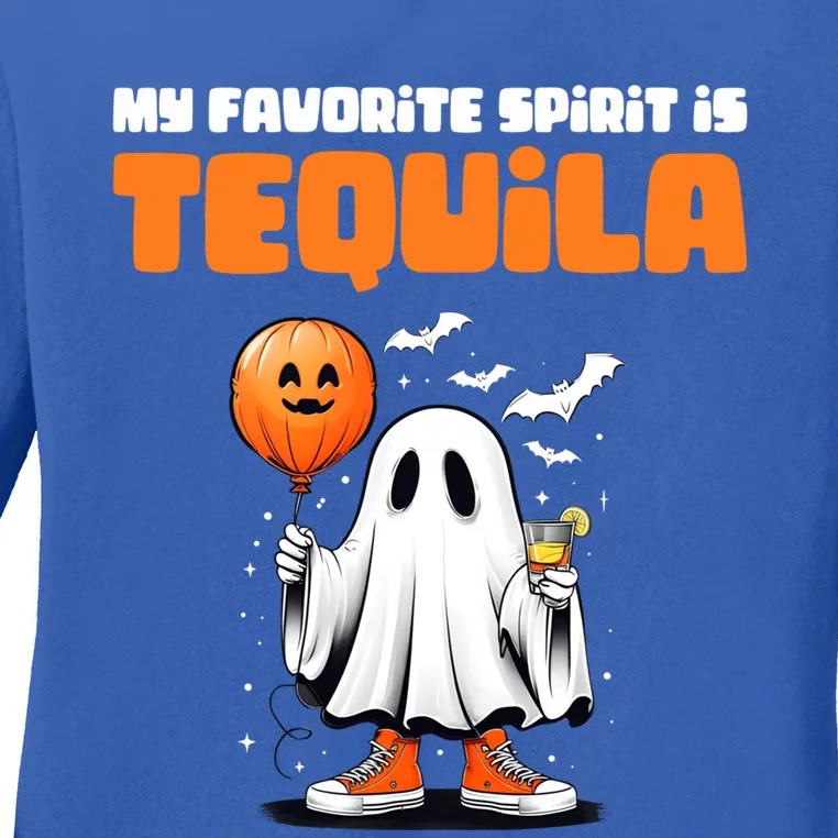 Funny My Favorite Spirit Is Tequila Spooky Halloween Ghost Gift Ladies Long Sleeve Shirt