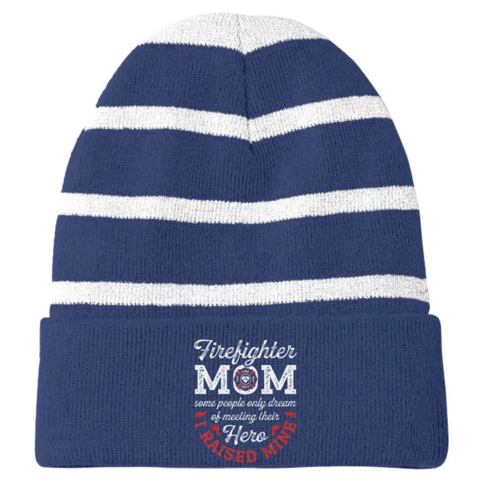 Firefighter Mom Firewoman Proud Moms MotherS Day Vintage Striped Beanie with Solid Band