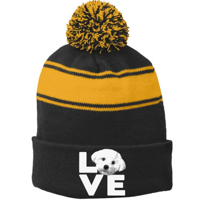 Funny Maltese For Dog Lover Groomer Owner Puppy Stripe Pom Pom Beanie