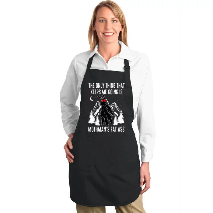 Funny Mothman Fat Ass Vintage Cryptid Funny Mothman Meme Full-Length Apron With Pocket