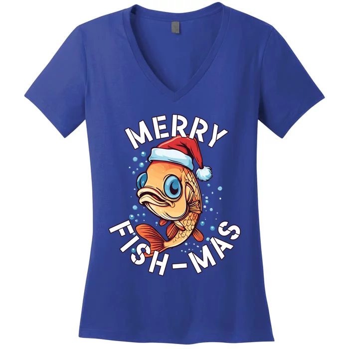 Funny Merry Fishmas Christmas Fish Great Gift Women's V-Neck T-Shirt