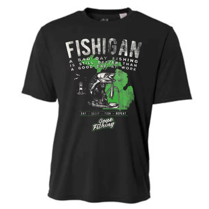 Fishigan Michigan Fishing Gift Apparel For Novelty Cooling Performance Crew T-Shirt