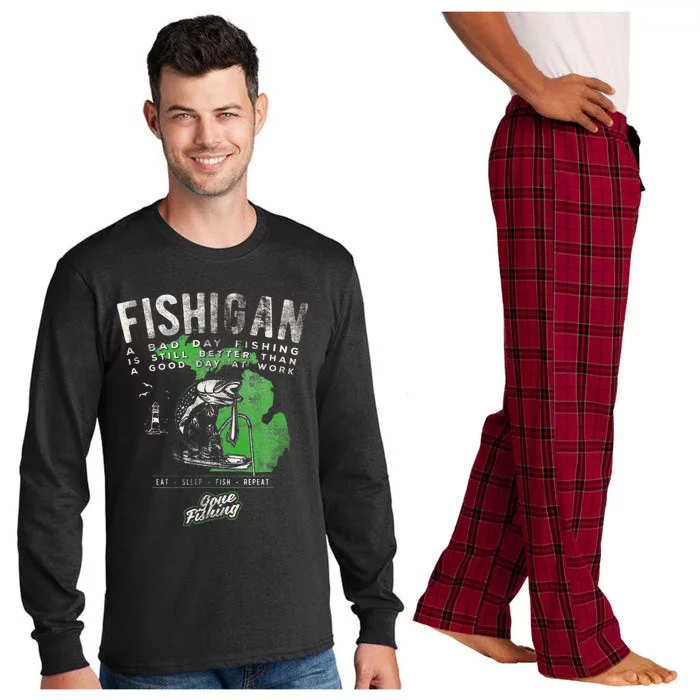 Fishigan Michigan Fishing Gift Apparel For Novelty Long Sleeve Pajama Set