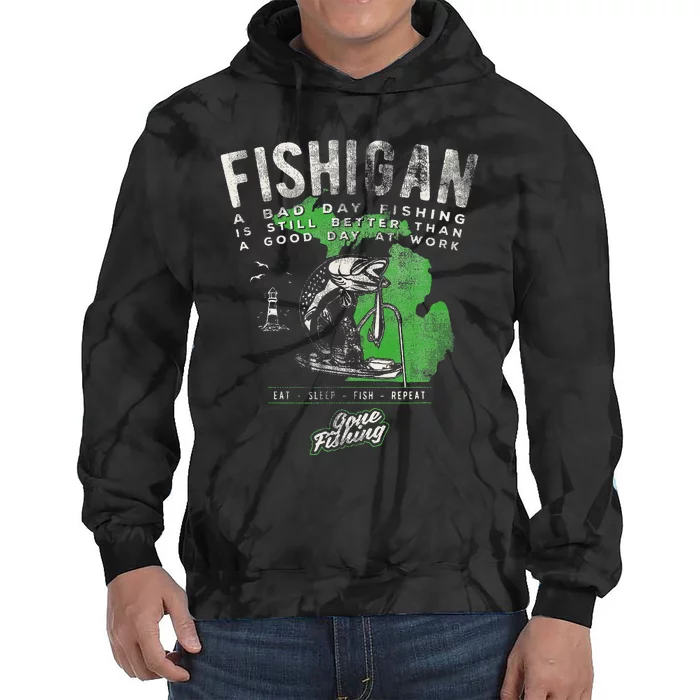 Fishigan Michigan Fishing Gift Apparel For Novelty Tie Dye Hoodie