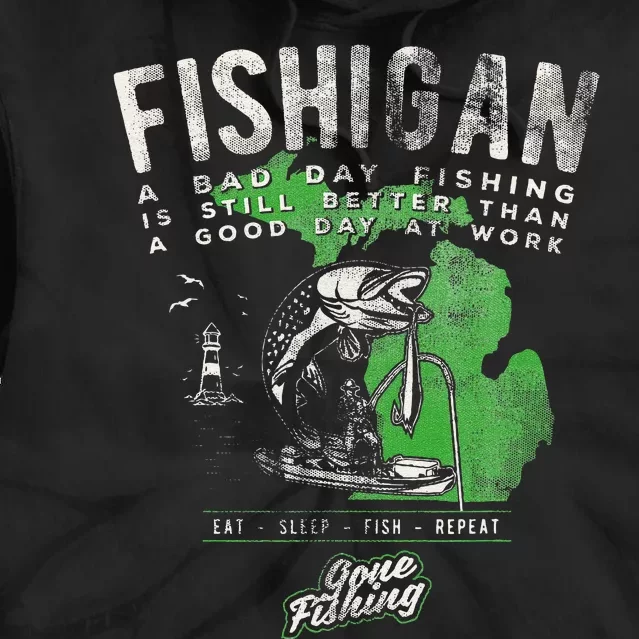 Fishigan Michigan Fishing Gift Apparel For Novelty Tie Dye Hoodie