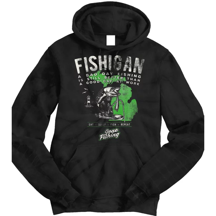 Fishigan Michigan Fishing Gift Apparel For Novelty Tie Dye Hoodie