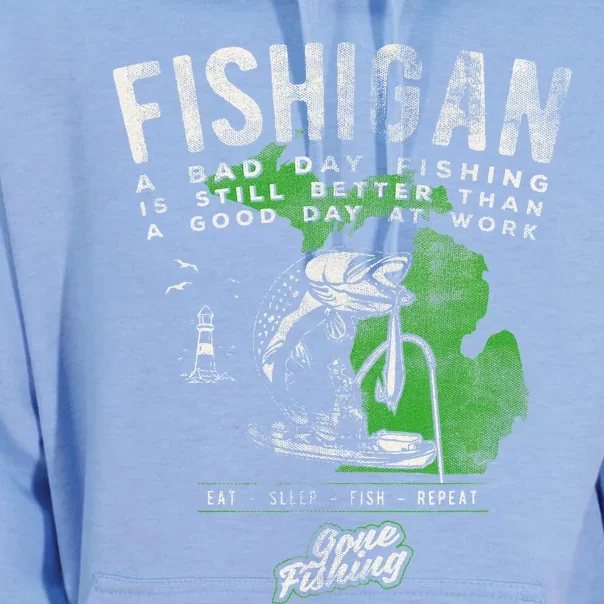 Fishigan Michigan Fishing Gift Apparel For Novelty Unisex Surf Hoodie