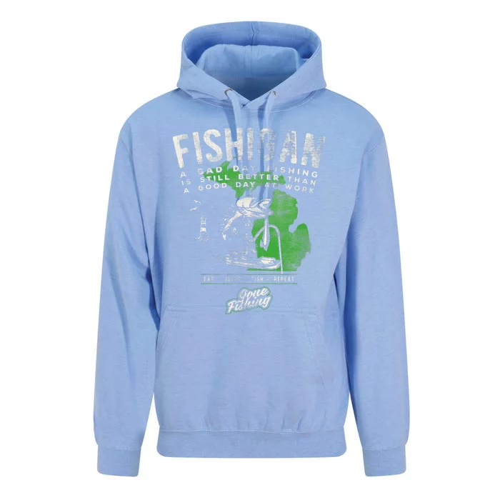 Fishigan Michigan Fishing Gift Apparel For Novelty Unisex Surf Hoodie