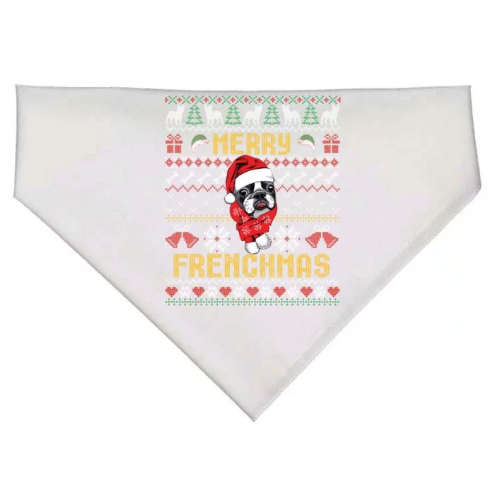 Funny Merry Frenchmas French Bulldog Christmas Ugly Sweater Gift USA-Made Doggie Bandana