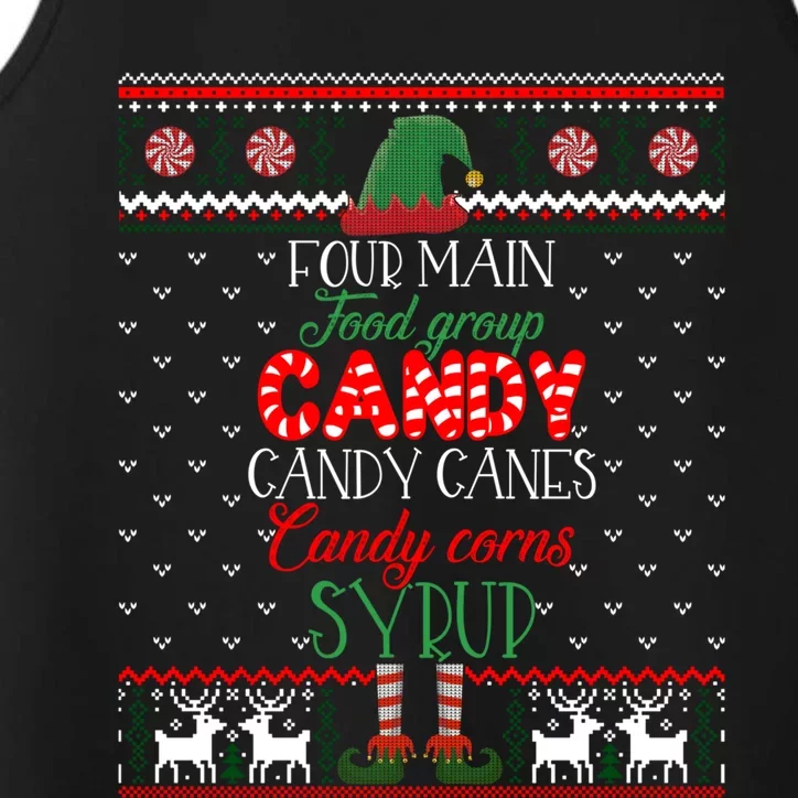 Four Main Food Groups Elf Buddy Christmas Pajama Ugly Funny Gift Performance Tank